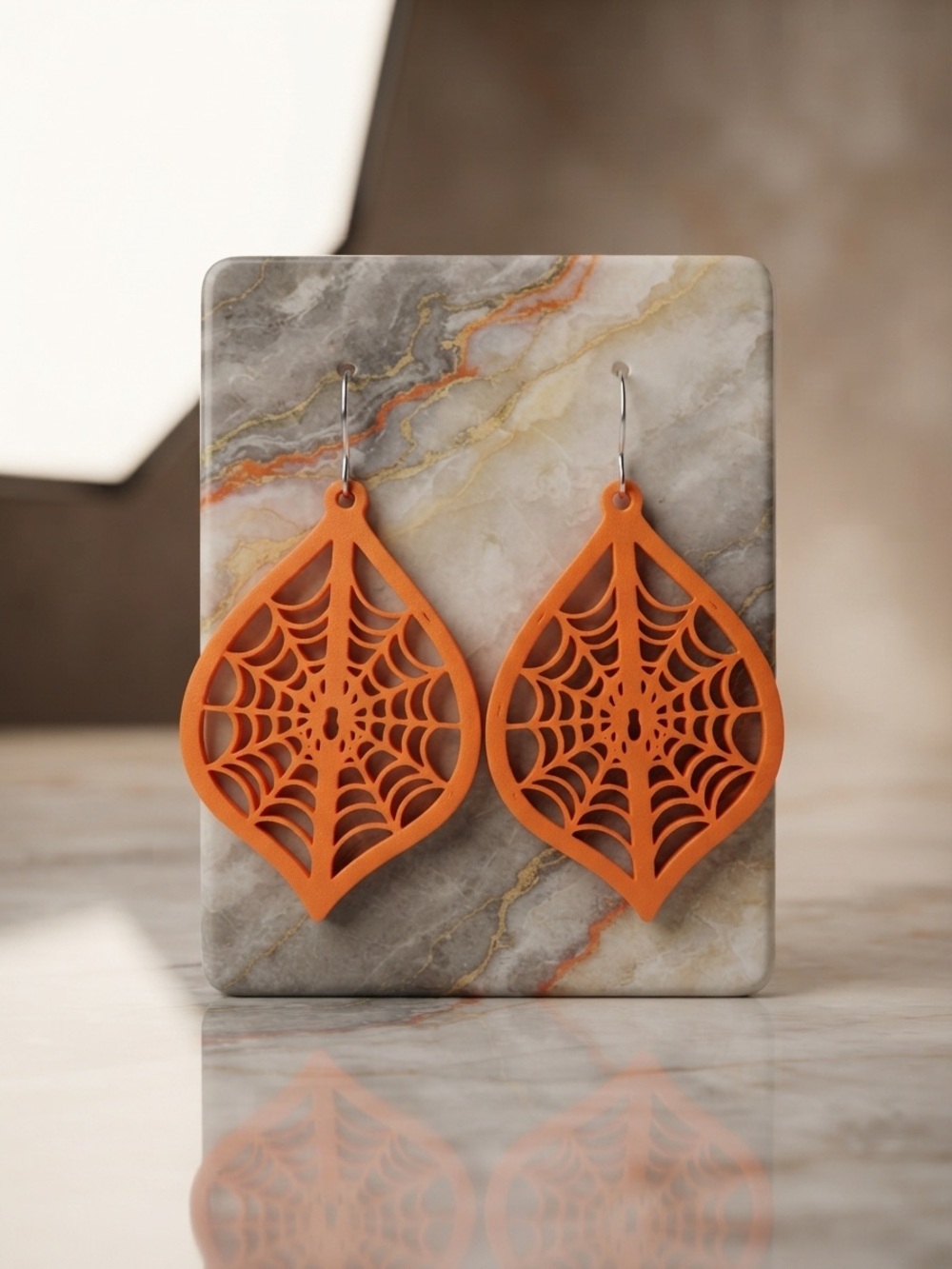Orange Spiderweb Drop Earrings - Home Holiday